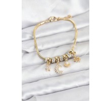 Pirinç Gold Renk Ay Charm Model Charmlı Kadın Bileklik - TJ-BB8175