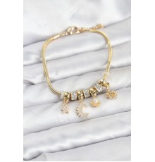 Pirinç Gold Renk Ay Charm Model Charmlı Kadın Bileklik - TJ-BB8175