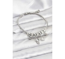 Pirinç Gümüş Renk Uzay Tema Charmlı Kadın Bileklik - TJ-BB8178
