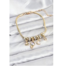 Pirinç Gold Renk Uzay Tema Charmlı Kadın Bileklik - TJ-BB8179