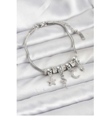 Pirinç Gümüş Renk Yılan Charmlı Kadın Bileklik - TJ-BB8182