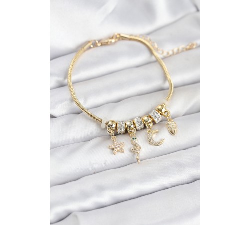 Pirinç Gold Renk Yılan Charmlı Kadın Bileklik - TJ-BB8183