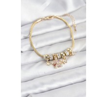 Pirinç Gold Renk Renkli Yıldız Charmlı Kadın Bileklik - TJ-BB8187