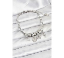 Pirinç Gümüş Renk Kelebek Charmlı Kadın Bileklik - TJ-BB8192