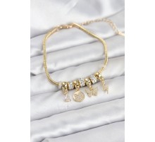Pirinç Gold Renk Kelebek Charmlı Kadın Bileklik - TJ-BB8193