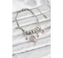 Pirinç Gümüş Renk Uçan Balon Charmlı Kadın Bileklik - TJ-BB8196