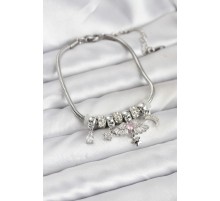 Pirinç Gümüş Renk Kanatlı Charmlı Kadın Bileklik - TJ-BB8198