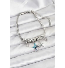 Pirinç Gümüş Renk Yıldız Model Charmlı Kadın Bileklik - TJ-BB8200