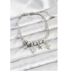 Gümüş Renk Pirinç Yonca Charmlı Kadın Bileklik - TJ-BB8202