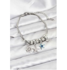 Pirinç Gümüş Renk Deniz Tema Charmlı Kadın Bileklik - TJ-BB8206