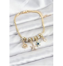 Pirinç Gold Renk Deniz Tema Charmlı Kadın Bileklik - TJ-BB8207