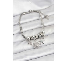 Pirinç Gümüş Renk Güneş Tema Charmlı Kadın Bileklik - TJ-BB8210