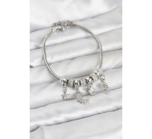 Pirinç Gümüş Renk Ay Charm Model Charmlı Kadın Bileklik - TJ-BB8174