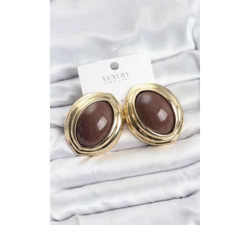 Pirinç Kahverengi Badem Model Vintage Gold Kadın Küpe - TJ-BKP11590