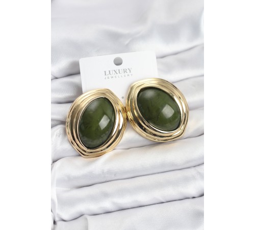Pirinç Yeşil Badem Model Vintage Gold Kadın Küpe - TJ-BKP11591