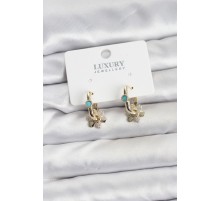 Mavi Taş Detaylı Pirinç Gold Renk Kadın Göçmen Küpesi - TJ-BKP11598