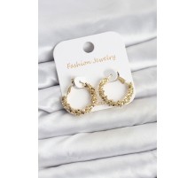 Pirinç Gold Renk Küçük Tırtıklı Halka Model Kadın Küpe - TJ-BKP11605