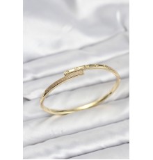 Pirinç Gold Renk Zirkon Taşlı Kadın Kelepçe Bileklik - TJ-BB8223