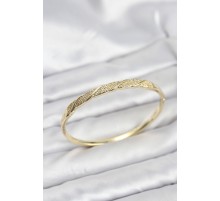 Pirinç Gold Renk Zirkon Taşlı Model Kadın Kelepçe Bileklik - TJ-BB8226