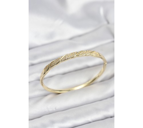 Pirinç Gold Renk Zirkon Taşlı Model Kadın Kelepçe Bileklik - TJ-BB8226