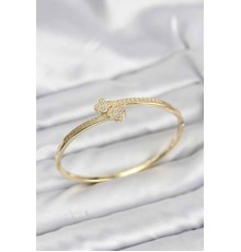 Pirinç Gold Renk Zirkon Taşlı Yonca Model Kadın Kelepçe Bileklik - TJ-BB8227