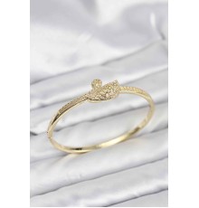 Pirinç Gold Renk Zirkon Taşlı Kuğu Model Kadın Kelepçe Bileklik - TJ-BB8228