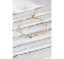 Zirkon Taşlı Yonca Model Gold Renk Kadın Bileklik - TJ-BB8235