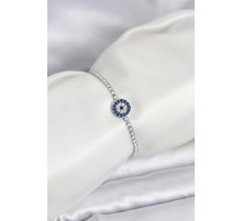 Gümüş Renk Nazar Model Zirkon Taşlı Asansörlü Su Yolu Bileklik - TJ-BB8237
