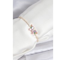 Renkli Kelebek Model Zirkon Taşlı Asansörlü Su Yolu Kadın Bileklik - TJ-BB8240