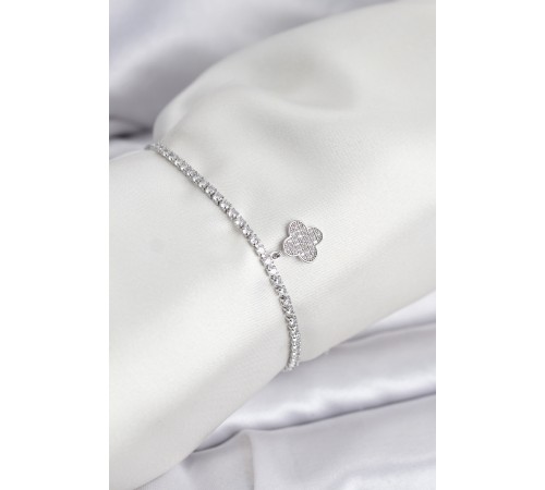 Yonca Model Zirkon Taşlı Gümüş Renk Asansörlü Su Yolu Bileklik - TJ-BB8243