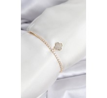 Yonca Model Zirkon Taşlı Gold Renk Asansörlü Su Yolu Bileklik - TJ-BB8244
