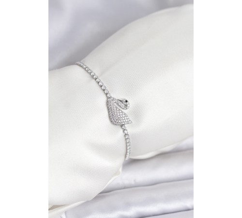 Kuğu Model Zirkon Taşlı Gümüş Renk Asansörlü Su Yolu Bileklik - TJ-BB8245