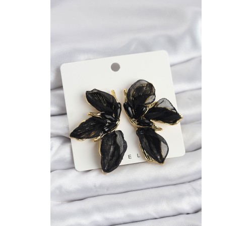 Lotus Model Siyah Renk Tüllü Kadın Küpe - TJ-BKP11630