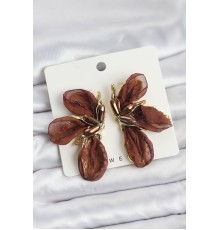 Lotus Model Kahverengi Renk Tüllü Kadın Küpe - TJ-BKP11631