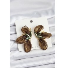 Lotus Model Haki Renk Tüllü Kadın Küpe - TJ-BKP11633