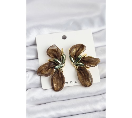 Lotus Model Haki Renk Tüllü Kadın Küpe - TJ-BKP11633