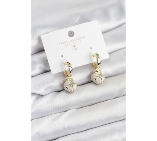 Pirinç Gold Renk Topçuk Model Mineli Halka Kadın Küpe - TJ-BKP11636