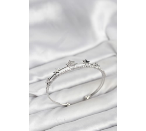 Yıldız Model Gümüş Renk Pirinç Kadın Bileklik - TJ-BB8248