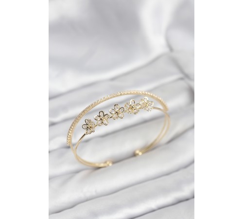 Çiçek Model Pirinç Gold Renk Kadın Bileklik - TJ-BB8251