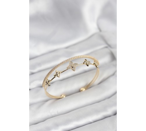 Pirinç Gold Renk Çiçek Model Kadın Bileklik - TJ-BB8253