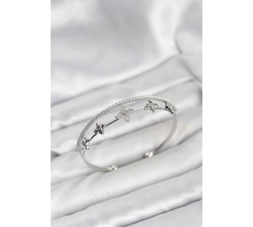 Pirinç Gümüş Renk Çiçek Model Kadın Bileklik - TJ-BB8254