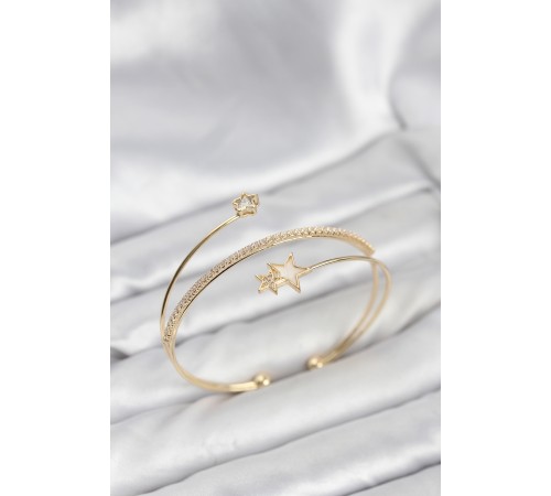 Yıldızlı Model Pirinç Gold Renk Kadın Bileklik - TJ-BB8261