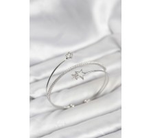 Yıldızlı Model Pirinç Gümüş Renk Kadın Bileklik - TJ-BB8262