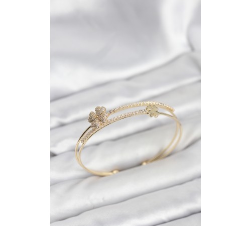 Pirinç Gold Renk Yonca Model Kadın Bileklik - TJ-BB8265