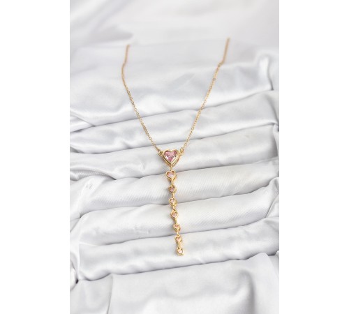 316L Çelik Zincir Gold Renk Pembe Kalp Kadın Kolye - TJ-BKO10820