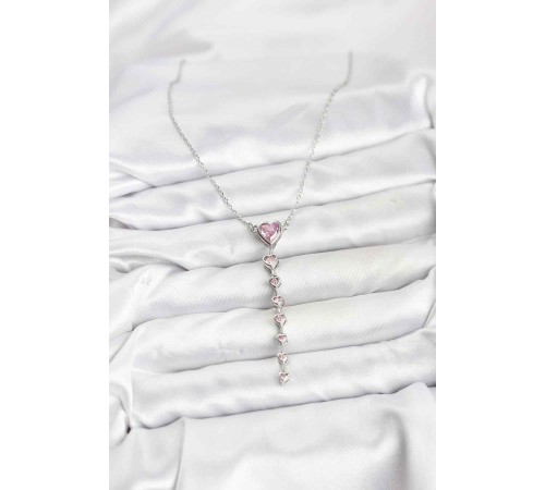 316L Çelik Zincir Gümüş Renk Pembe Kalp Kadın Kolye - TJ-BKO10821