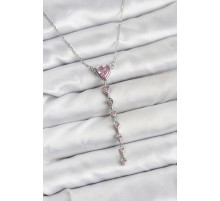 316L Çelik Zincir Gümüş Renk Pembe Kalp Kadın Kolye - TJ-BKO10821