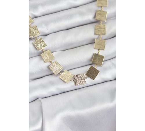 Kare Plaka Model Gold Renk Kadın Kolye - TJ-BKO10825