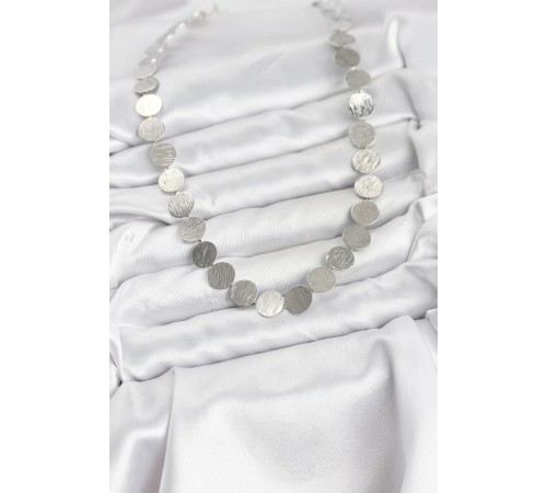 Yuvarlak Plaka Model Gümüş Renk Kadın Kolye - TJ-BKO10826