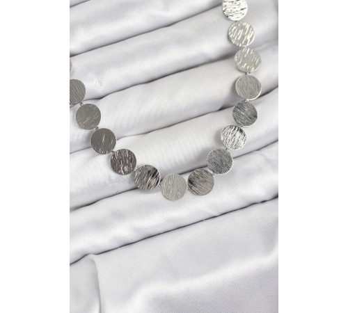 Yuvarlak Plaka Model Gümüş Renk Kadın Kolye - TJ-BKO10826